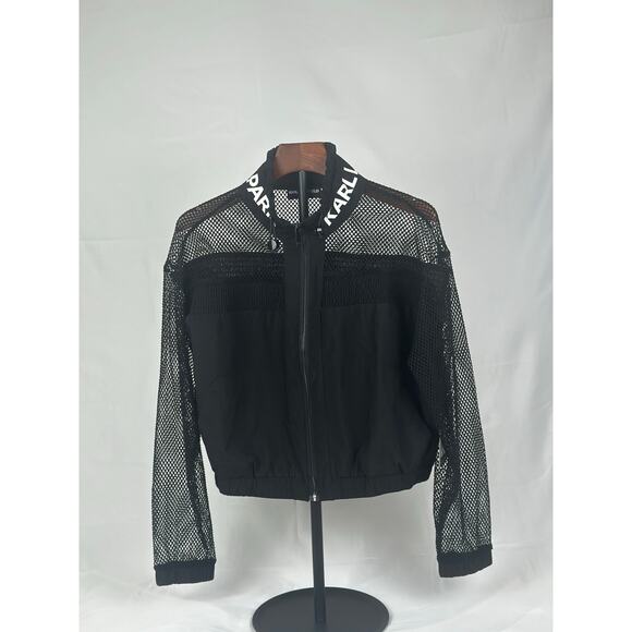 Karl Lagerfeld Paris Women’s Logo Mesh Track Jacket XS Black | Designer Zip - Picture 1 of 4
